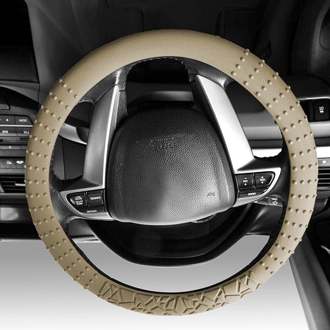 FH Group Universal Fit Silicone with Nibs and Pattern Massaging Grip Steering Wheel Cover Fits most Cars, SUVs, Trucks, and Vans Beige