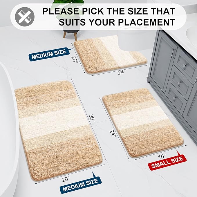 Arotive Microfiber Bathroom Rugs, Shaggy Soft and Absorbent Bath Rug, Non-Slip, Thick Plush Machine Washable Dry Bath Mats for Bathroom, Tub and Shower, 47x17, Beige, Rectangular