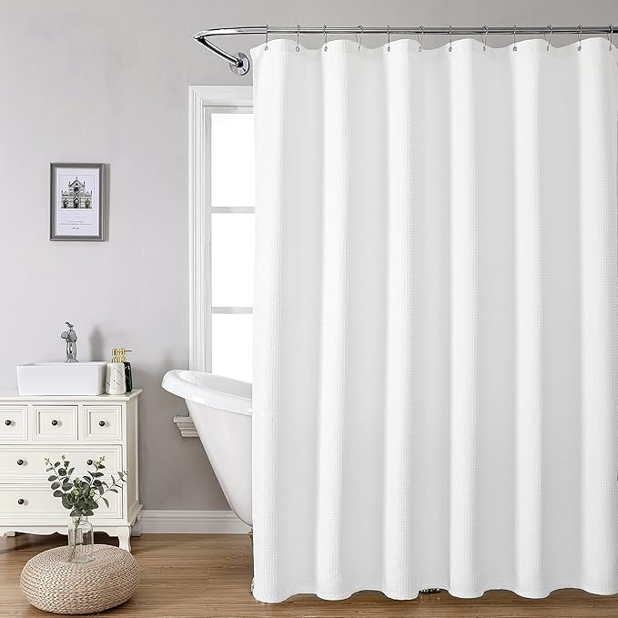 MISS SELECTEX Matt Waffle White Shower Curtain for Bathroom, Waterproof 230 GSM Heavy Duty Durable Fabric Hotel Shower Curtain,Machine Washable Thick Cloth Shower Curtains(60Wx72H, White)