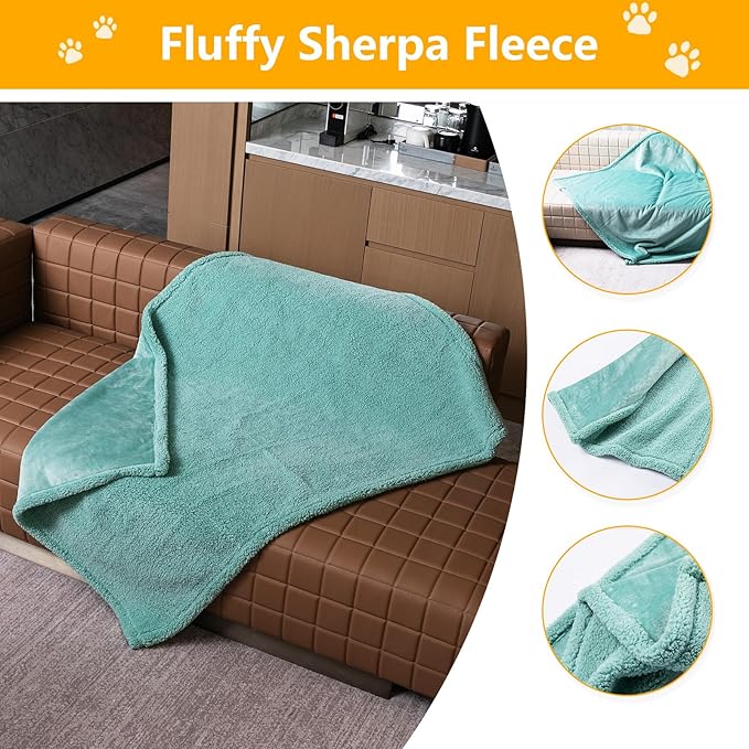 Maidewow Waterproof Pet Blanket for Dogs Reversible Pets Bed Cover Puppy Fluffy Jacquard Throw Blankets Leakproof Sofa Couch Covers Cat Dog Blanket for Warm Washable Reversible Mat-Green,M