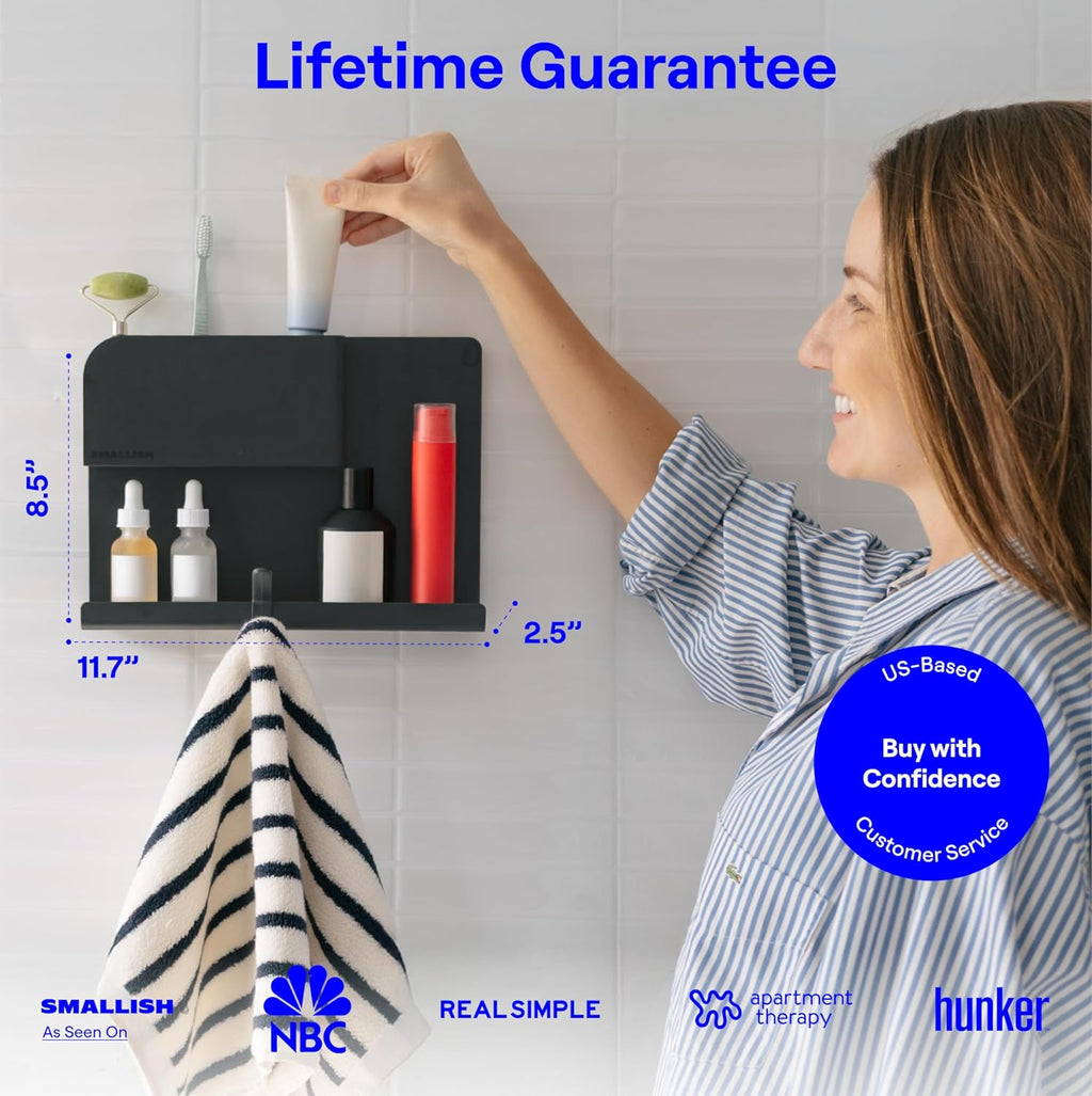 WallShelfie Bedside Wall Organizer & Bedside Shelf, Room Decor, Dorm Room Essential, Floating Bedside Shelf Wall Mount Organizer, Remote Control Holder, RV Accessories, Floating Shelves (Black)