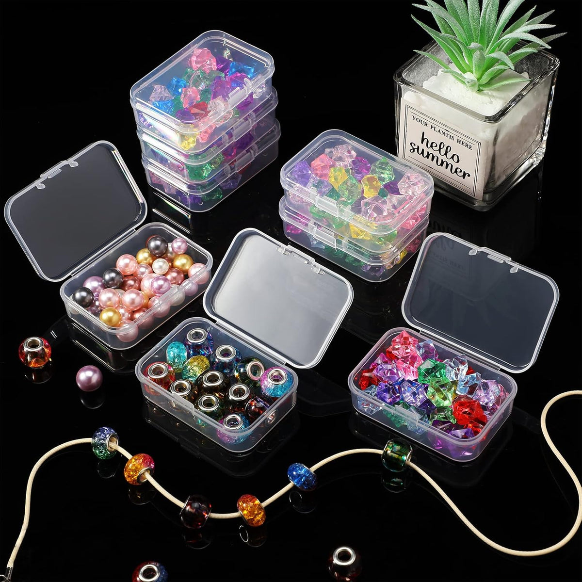 SATINIOR 48 Packs Clear Small Plastic Containers Transparent Storage Box with Hinged Lid for Small Items Crafts Jewelry (2.52 x 1.73 x 0.79 Inches) (CH-SATINIOR-423619)