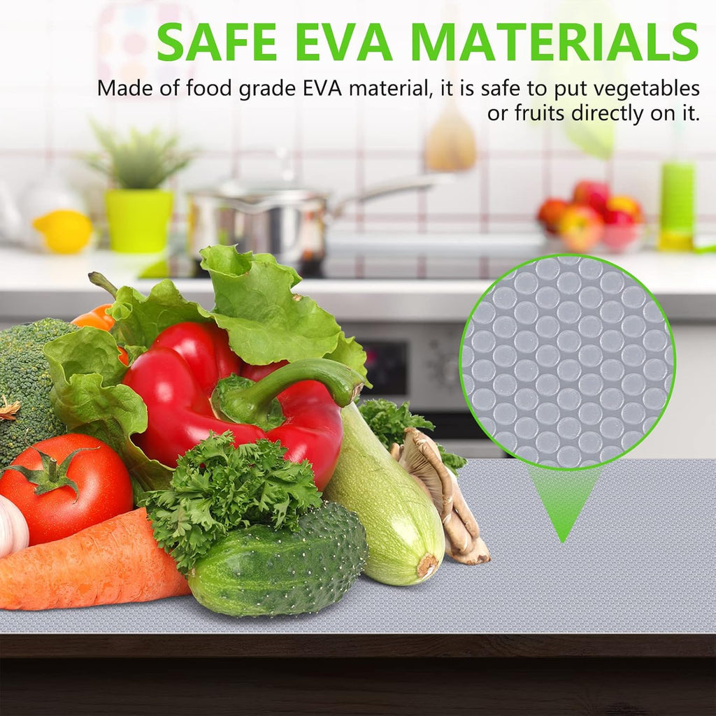 Shelf Liners for Kitchen Cabinets Refrigerator Liners Waterproof Kitchen Cupboard Liner Non-Slip Drawer Mats EVA Material Non Adhesive Fridge Mats for Shelves - Clear 17.5 x 393.7 Inches