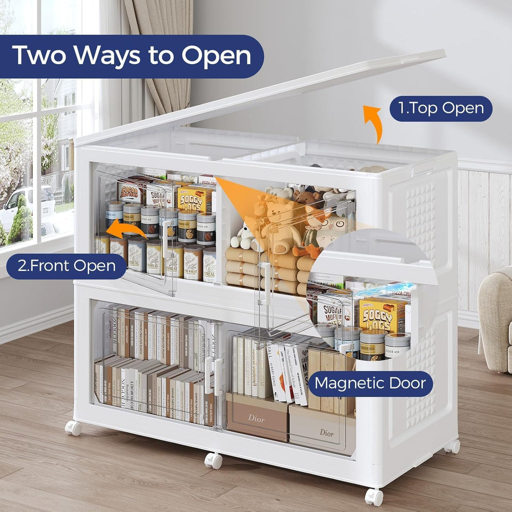 150GAL Extra Large Storage Bins with Lid, 600Qt Stackable Closet Organizers and Drawers, Collapsible Storage Bins with Wheels, Folding Containers for Home, Kitchen Office, 3Pack White