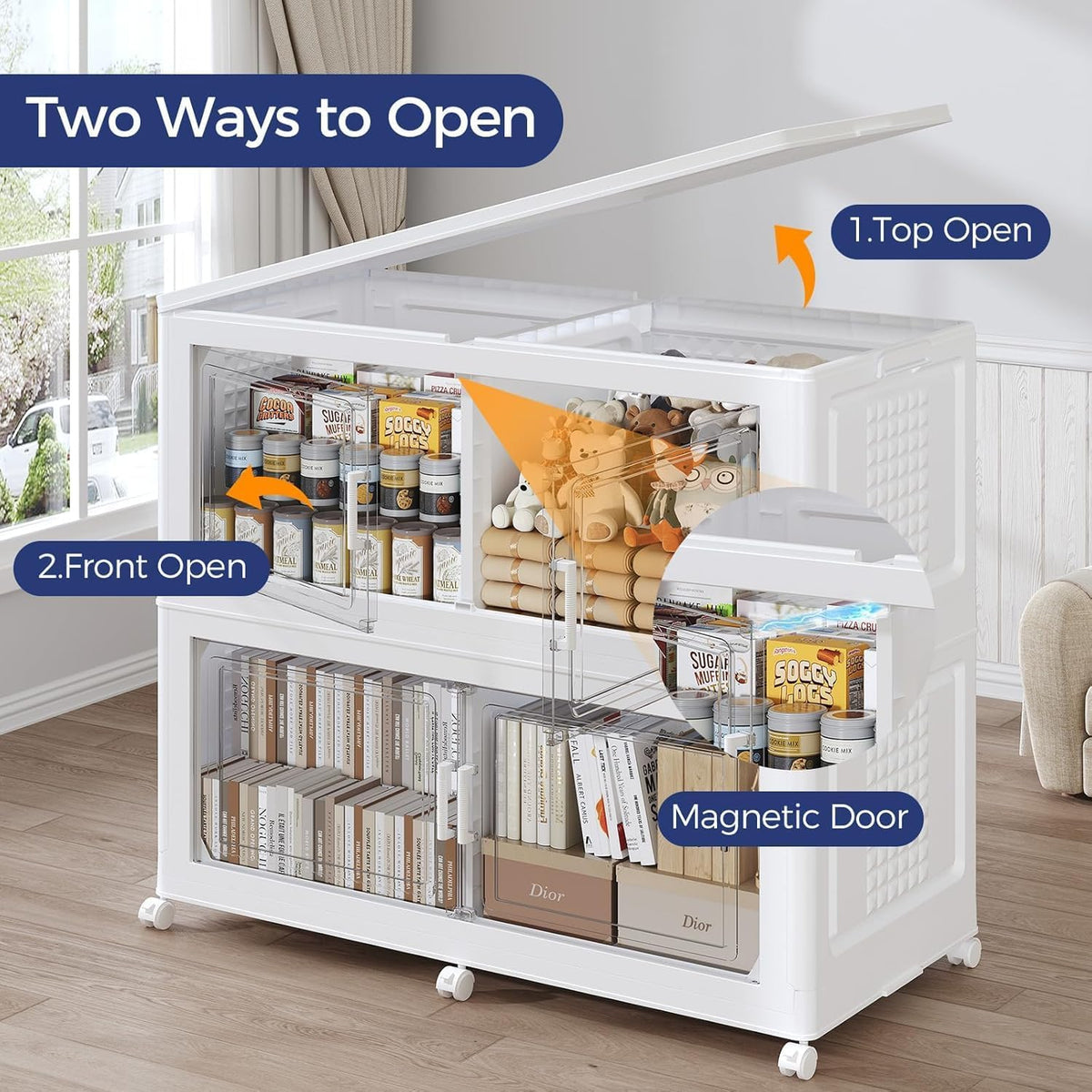 250GAL Extra Large Storage Bins with Lid, 1000Qt Stackable Closet Organizers and Drawers, Collapsible Storage Bins with Wheels, Folding Containers for Home, Kitchen Office, 5Pack White