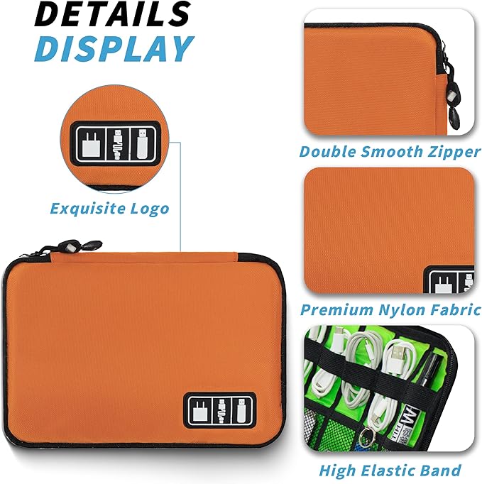 Electronics Organizer,Travel Cord Organizer Pouch, Portable Cable Organizer Bags,Travel Electronic Accessories Storage Case for Cables, Cords, Charger, Phone (Orange)