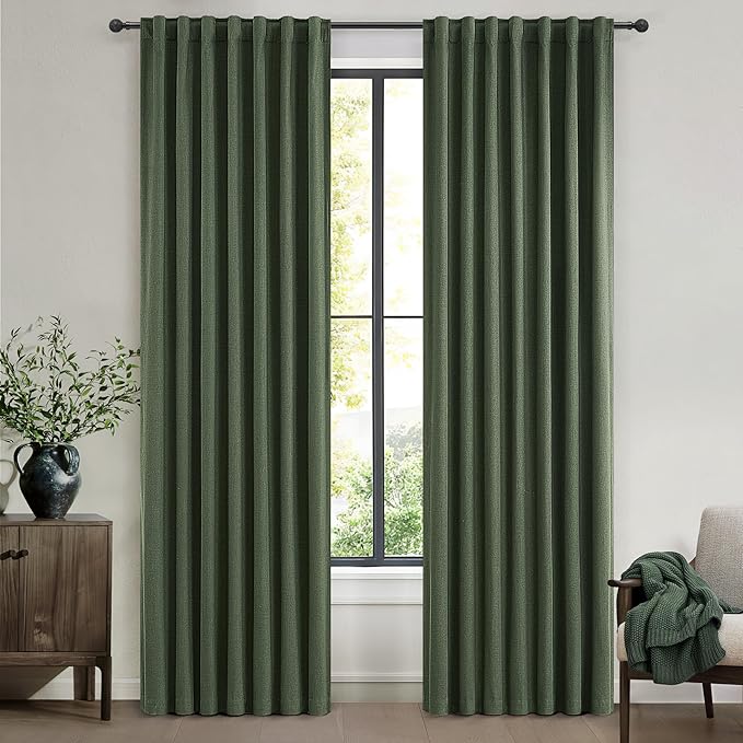 Blackout Curtains 95 Inches Long, Light Blocking Vintage Dark Green Curtains