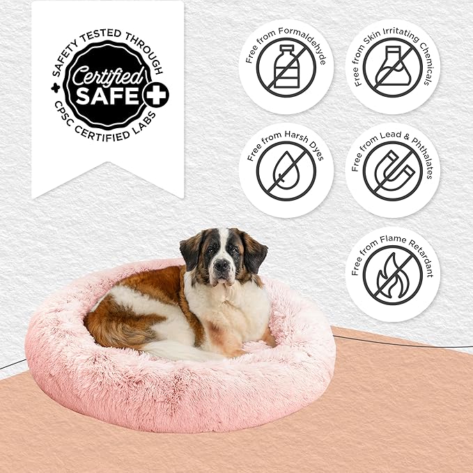 Best Friends by Sheri Original Calming Donut Dog and Cat Bed, Shag Faux Fur, Cotton Candy Pink, XL (45in x 45in) - Anxiety Relief for Pets Up to 150 lbs