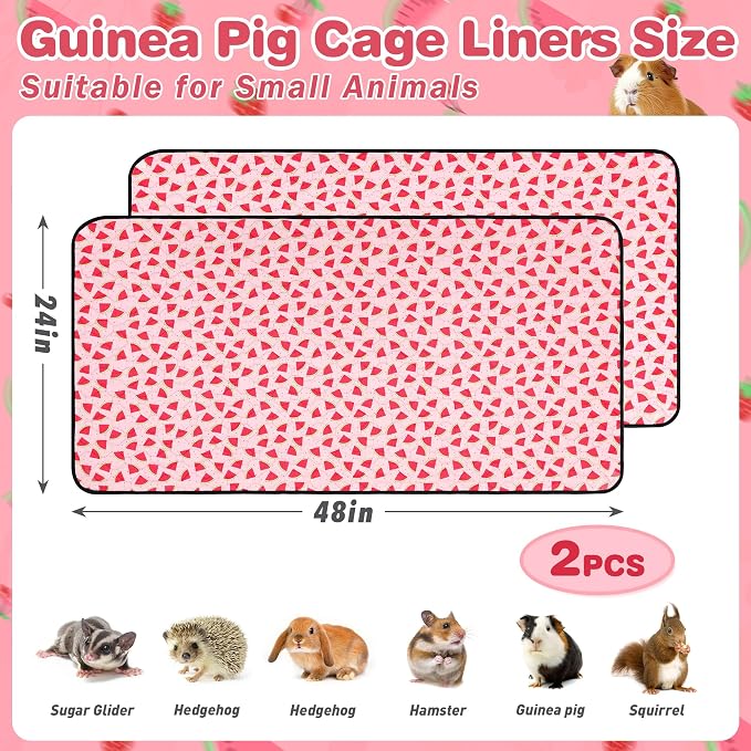 2 PCS Guinea Pig Cage Liner, Reusable Waterproof Guinea Pig Liner, Washable Small Animals Bedding, Super Absorbent Pet Pee Pads Guinea Pig Mats, Rabbit Mats for Cages (24 * 48 inch)