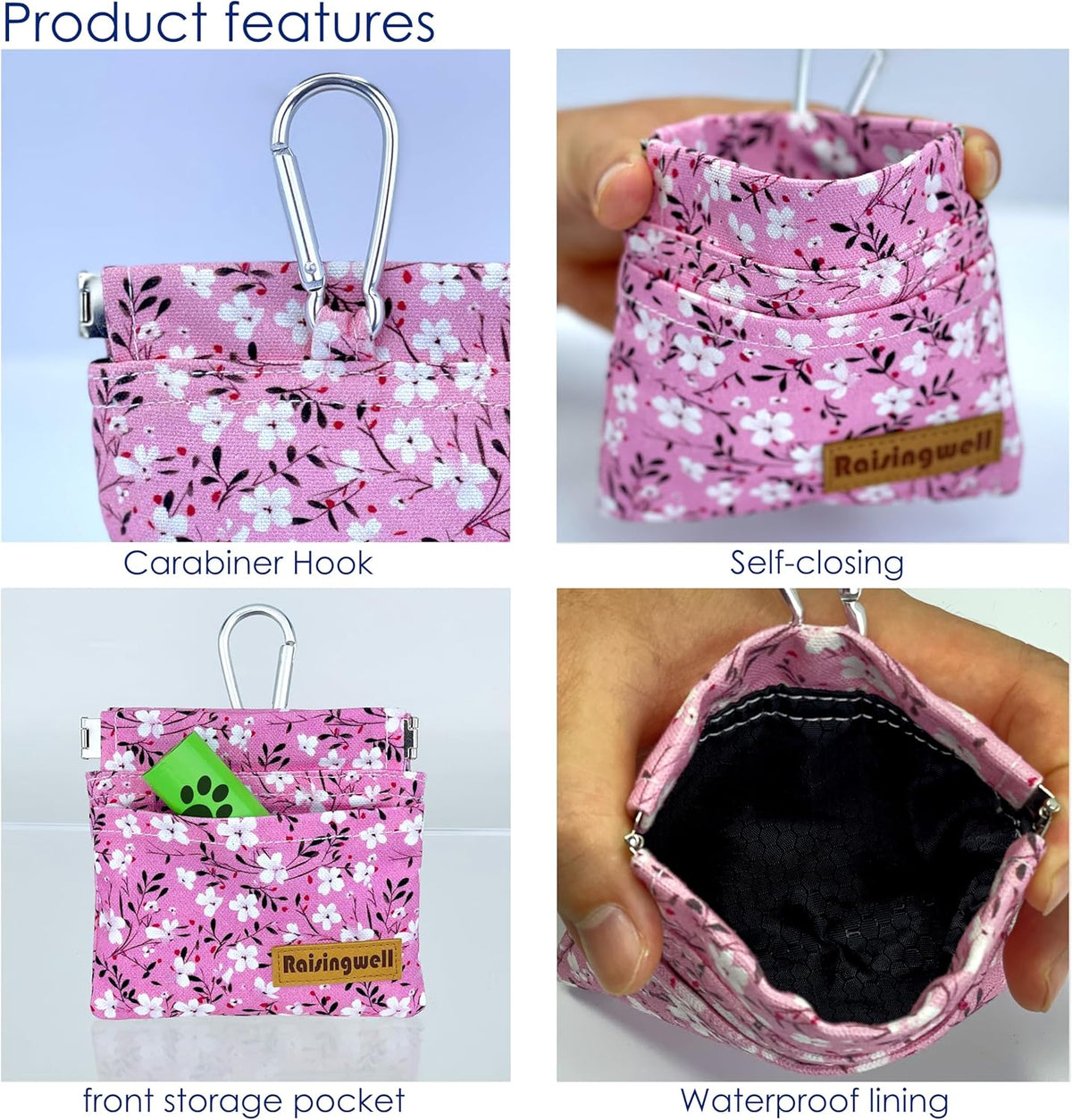 Dog Treat Pouch, Small Cotton Pocket Sized Training Holder, Hand Free Walking Fanny Bag with Carabiner, Self-Closing Pet Feed Snack Reward, Behavior Aids for Puppy Travel or Outdoor Use