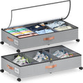 Under Bed Storage with Wheels, 2 Pack Under Bed Storage Containers with Dividers & Clear Lids, Under the bed storage Organizer Bins,Underbed Storage with Wheels for Clothes,Toys,Shoes (GREY)