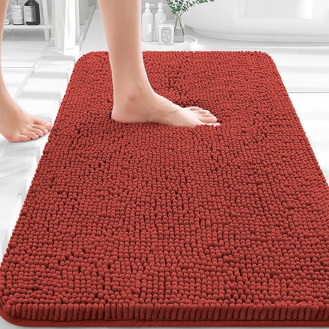 OLANLY Bathroom Rugs 30x20, Extra Soft Absorbent Chenille Bath Rugs, Rubber Backing Quick Dry, Machine Washable Bath Mats for Bathroom Floor, Tub and Shower, Home Decor Accessories, Rustic Terracotta
