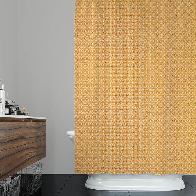 ggaimwf 72x78 Inch Solid Color Shower Curtain for Bathroom Waffle Bath Water Resistant Fabric Curtains Green Mustard Modern Thick Shower Stall Curtain with Metal Hooks