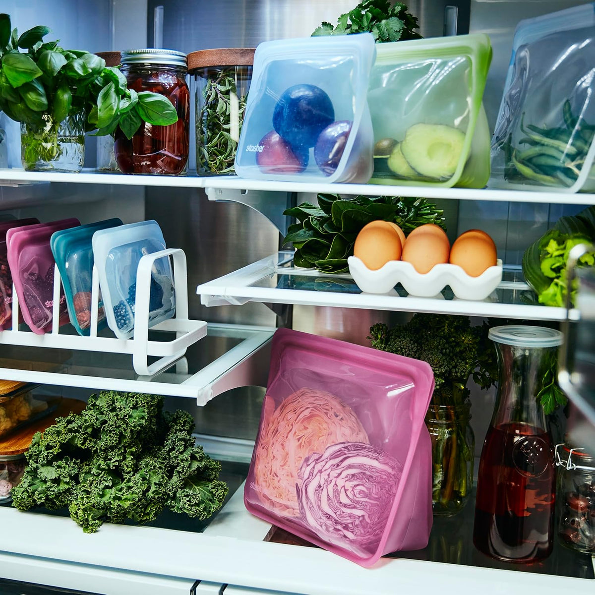 Stasher Premium Silicone Reusable Food Storage Stand-Up Bag Mega, Clear, Microwave, Sous Vide, Dishwasher, Oven and Freezer Safe, BPA Free, Leak-free, Eco-friendly, 104 Oz