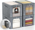 GoMaihe Clothes Storage Bin with Metal Frame: 4-Pack Stackable Closet Storage Bin with Lid & Clear Window, Sweater Boxes Storage for Closet Clothing Bedding Storage Organizer 40L