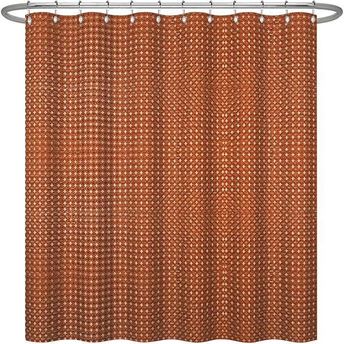 ggaimwf 36x72 Inch Solid Color Shower Curtain for Bathroom Waffle Bath Water Resistant Fabric Curtains Brown Modern Thick Shower Stall Curtain with Metal Hooks