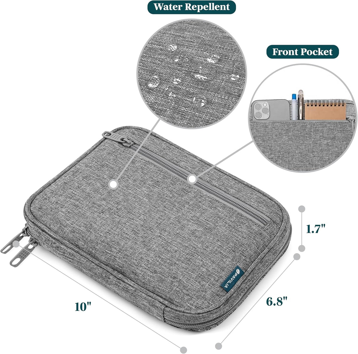 Pavilia Tech Organizer Case - Cable & Charger Storage, Travel Accessories for Men, Gray
