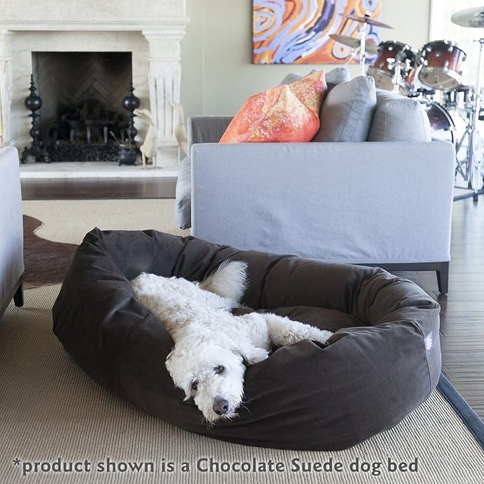 Majestic Pet 24 Inch Suede Calming Dog Bed Washable 24x19x7 (Inch) – Cozy Soft Round Donut Dog Bed with Spine Support for Dogs to Rest their Head - Round Pet Bed Small – Navy