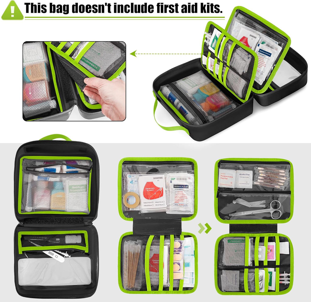 Waterproof Empty First Aid Bag with a Detachable Panel, Small Medical Bag with Molle System, Green (Bag Only)