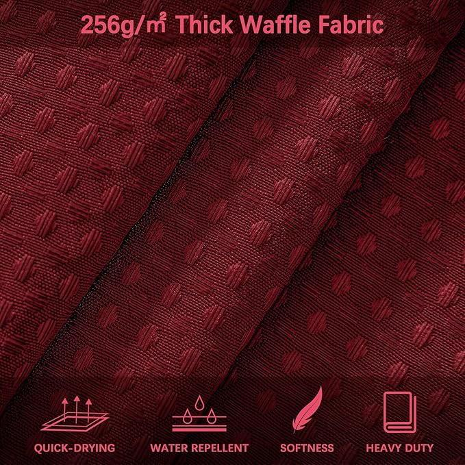 PANGSINNE Elegant Burgundy Fabric Shower Curtain - Waffle Textured Heavy Duty Cloth Curtains for Bathroom, 256GSM Hotel Spa Luxury Weighted Polyester Bath Curtain Set with 12 Hooks 72Wx72H