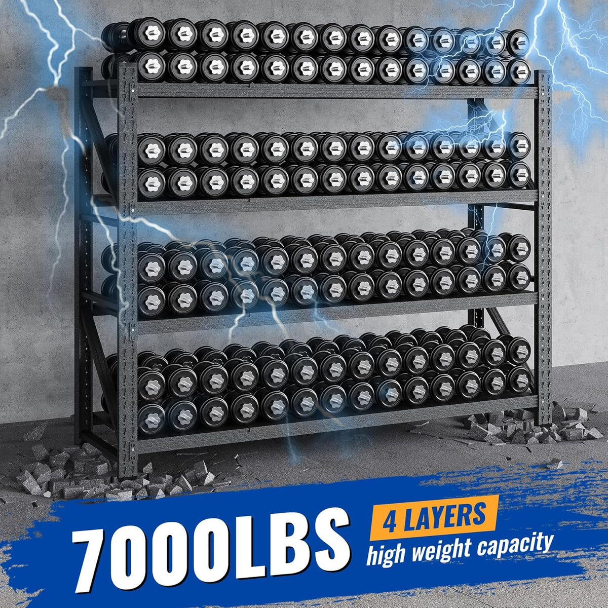 78.8" W Storage Shelves 7000lbs Garage Metal Shelving Heavy Duty Garage Shelves Adjustable Storage Shelves for Industrial, Factory, (78.8" W X 24" D X 78.8" H)