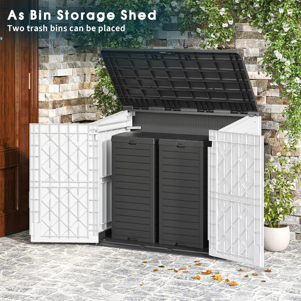 Outdoor Resin Storage Shed 36 Cu. Ft. Garden Horizontal Storage Extra Large Capacity Weather Resistant Storage Box, Lockable Resin Waterproof Shed, Light Grey