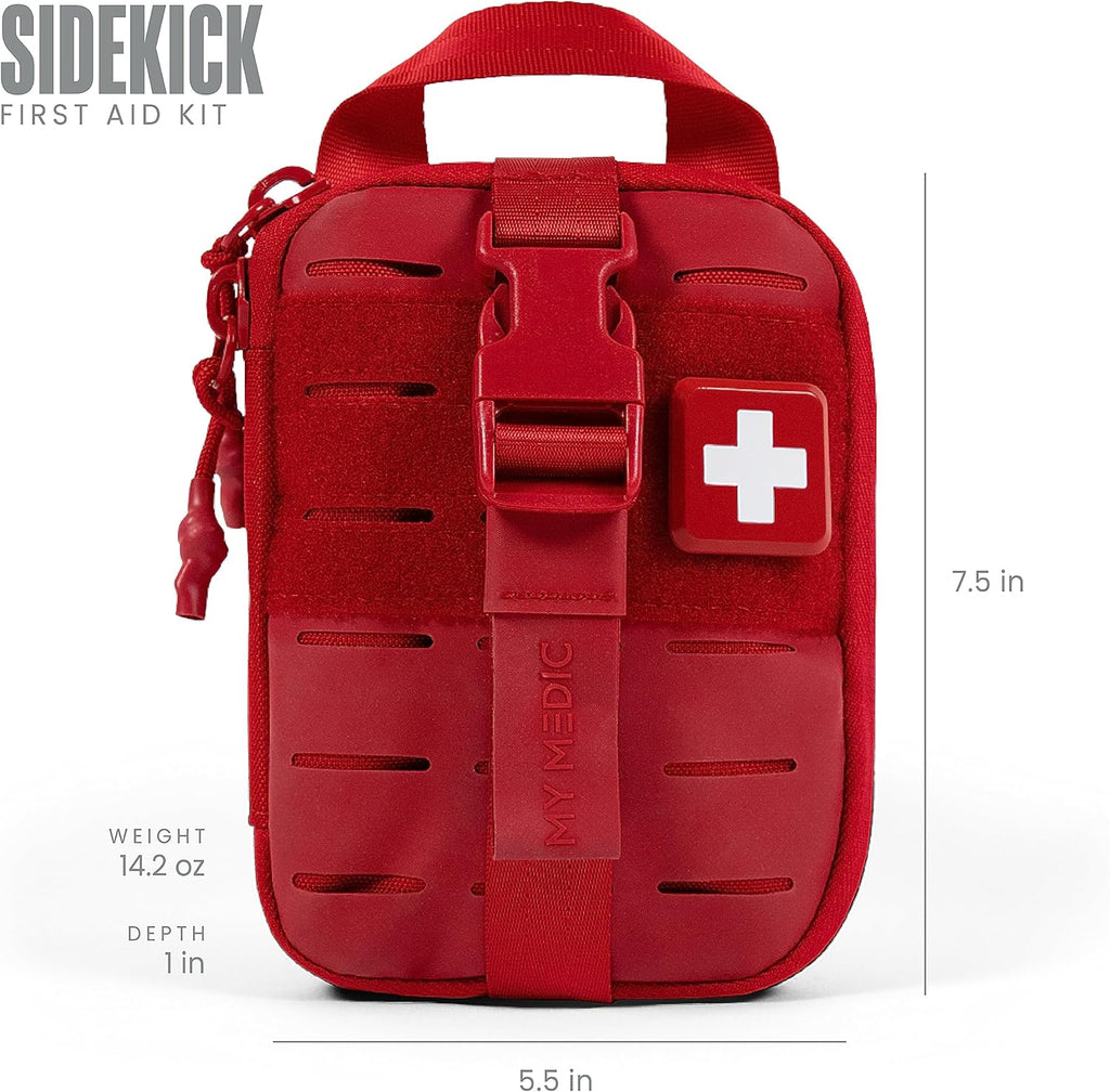 My Medic Sidekick - Camping Hiking and Backpacking First Aid Kit - 70 Items - HSA and FSA Eligible - Small Ifak Great for Travel or Motorcycle - Portable Emergency Kit – Red