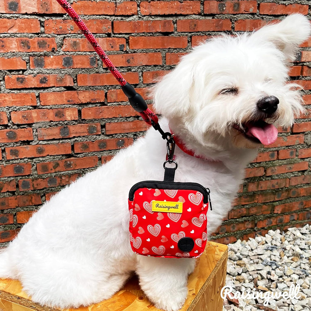 Dog Treat Pouch for Pet Walking and Training with Clicker Poop Bags Small Fanny Zipper Pack Holder for Puppy Snack Dispenser Kit for Leash and Outdoor Use (Valentine)