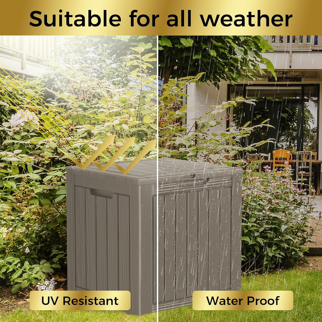 TARKARI 35 Gallon Lockable Resin Deck Box, Waterproof & UV-Resistant Outdoor Storage Box for Outdoor Cushion Storage, Garden Tools & Pool Accessories Storage, Gray