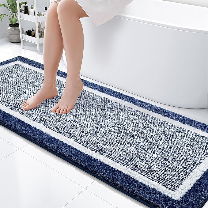OLANLY Bathroom Rugs 70x24, Extra Soft and Absorbent Microfiber Bath Mat, Non-Slip, Machine Washable, Quick Dry Shaggy Bath Carpet, Suitable for Bathroom Floor, Tub, Shower (Long, Navy)