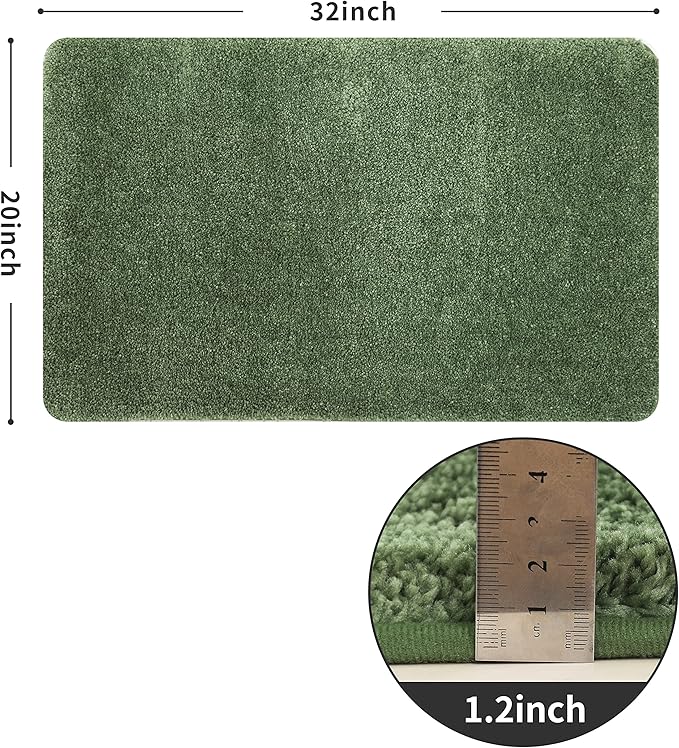 COSY HOMEER Bath Rugs for Bathroom Extra Thick- Anti-Slip Bath Mats Soft Plush Yarn Shaggy 100% Strong Mirco Polyeste Mat Living Room Bedroom Mat Floor Water Absorbent(Green,20x32 - Inches)