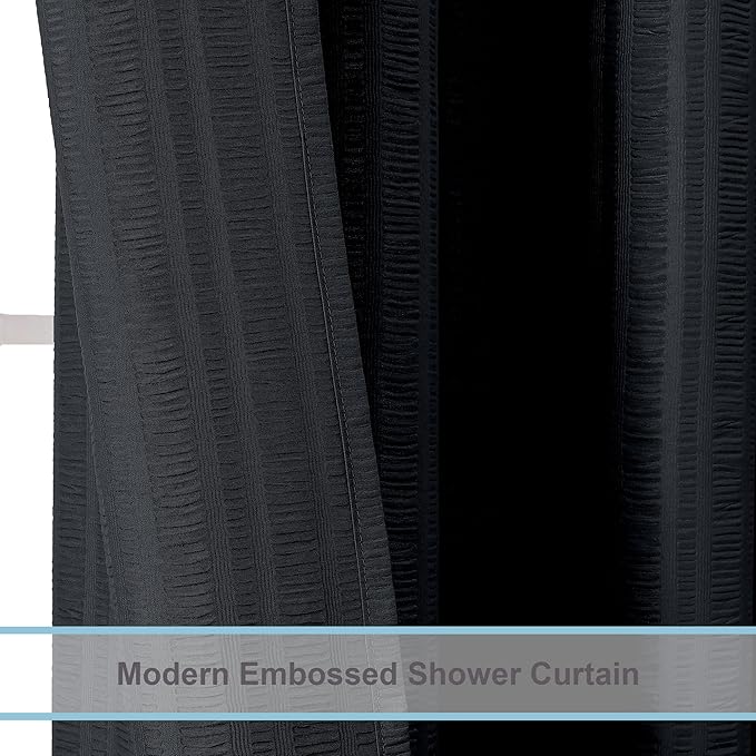 Aiyufeng Moga 3D Embossed Waterproof Fabric Shower Curtain - Hotel Quality Soft Black Shower Curtain Fabric, Light-Weight Cloth & Machine Washable - Standard Size 72x72, Black