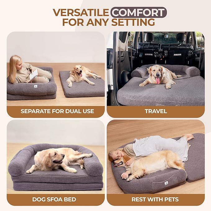 2 in 1 Human Dog Bed for Adult Foldable – Waterproof, Orthopedic Foam, Machine Washable Sherpa Cover, Non-Slip Base – Human Size Dog Bed (Dolphin Gray, 72x44x11)