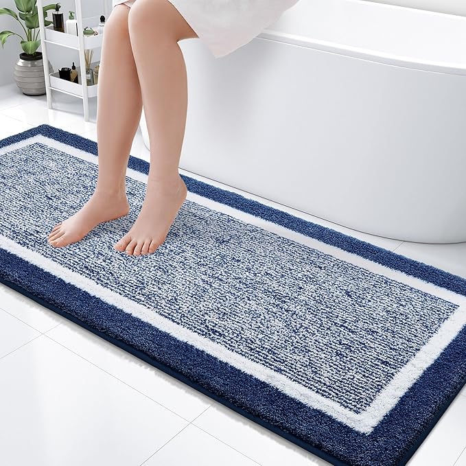 OLANLY Bathroom Rugs 59x24, Extra Soft and Absorbent Microfiber Bath Mat, Non-Slip, Machine Washable, Quick Dry Shaggy Bath Carpet, Suitable for Bathroom Floor, Tub, Shower (Long, Navy)
