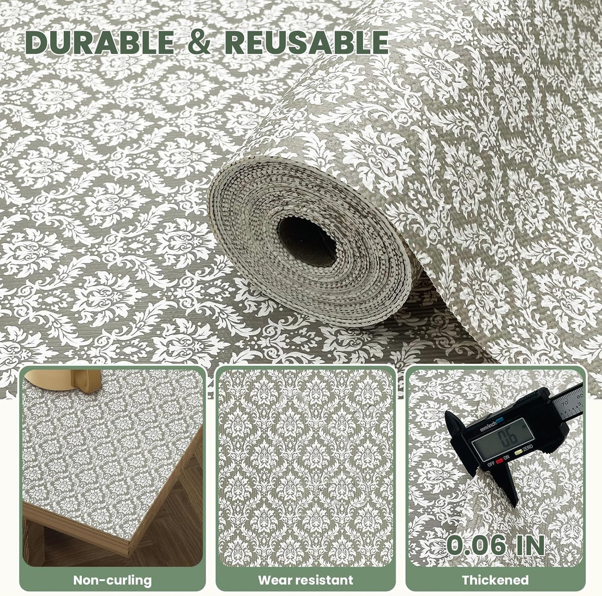 Drawer Liner and Shelf Liner for Kitchen Cabinet Liner Non-Adhesive Non-Slip Shelf Paper, Thick Strong Grip Waterproof Easy to Clean for Shelves, Cupboard, Desks, Baroque Pattern, 12 in x 20 FT