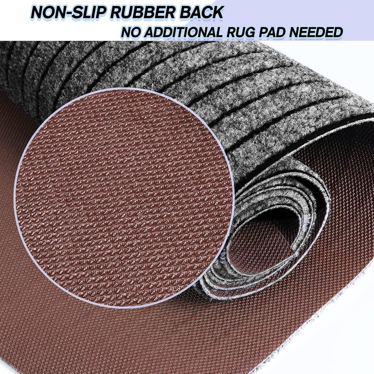 Custom Size Backed Non-Slip Area Rugs Runner, Easy Clean, Waterproof Runner Rugs for Hallway Entryway, Kitchen, Laundry, 2FT x 40FT, Gray Stripe