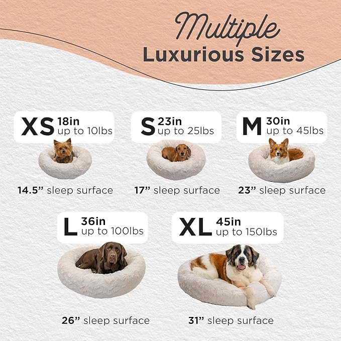 Best Friends by Sheri Original Calming Donut Dog and Cat Bed, Lux Faux Fur, Oyster, XL (45in x 45in) - Anxiety Relief for Pets Up to 150 lbs