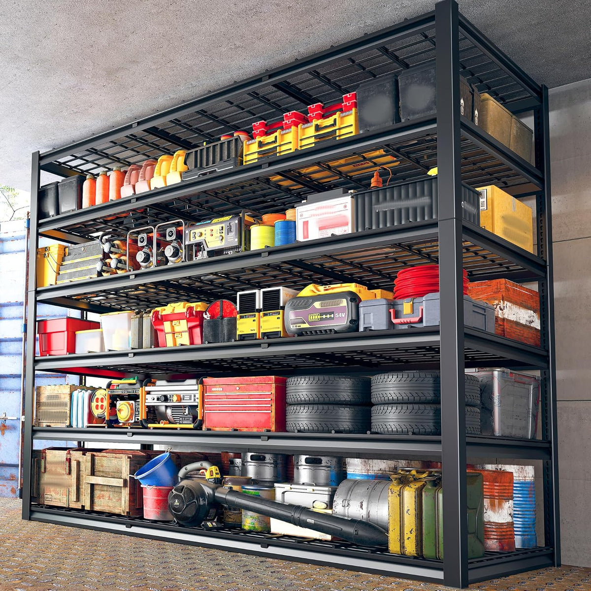 REIBII 60" W Garage Shelving, 2900LBS Storage Shelves, 6 Tier Heavy Duty Shelving, Adjustable Metal Shelving Units and Storage Rack for Warehouse, Pantry, Basement, 60" W x 84" Hx 24" D