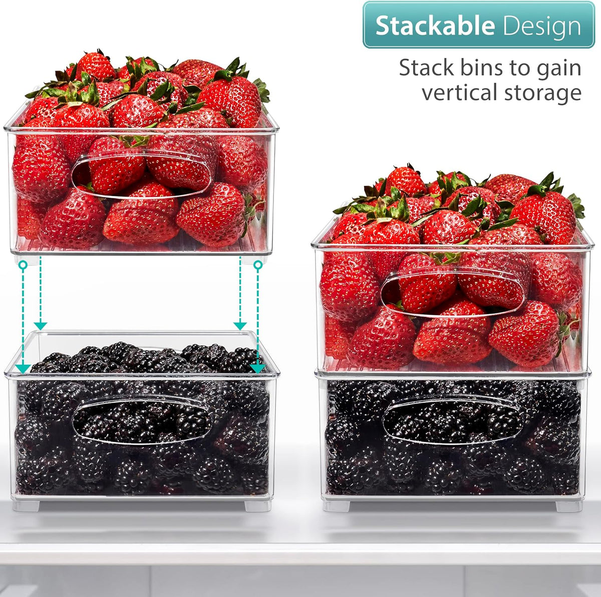 Sorbus Stackable Refrigerator Organizer Bins - Clear Storage Bins for Kitchen Pantry, Freezer & Fridge Organization - Food Organizing Plastic Containers with Handles for Countertops & Drawers (6 Pack)