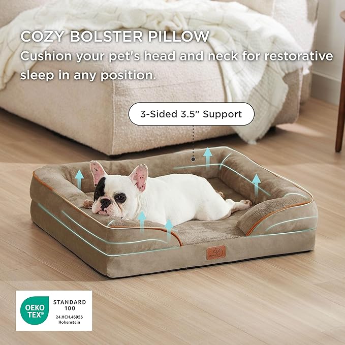 Bedsure Orthopedic Dog Bed Medium Size Dogs - Washable Medium Dog Cat Bed Waterproof, Comfort Pet Couch Sofa with Washable Removable Cover, Pets Bed with Nonskid Bottom, Hazel, 28"