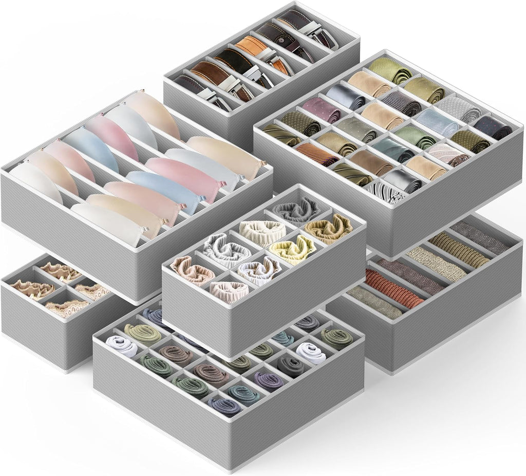 Simple Houseware Closet Underwear Organizer Drawer Divider Assorted 7 Pieces, Gray