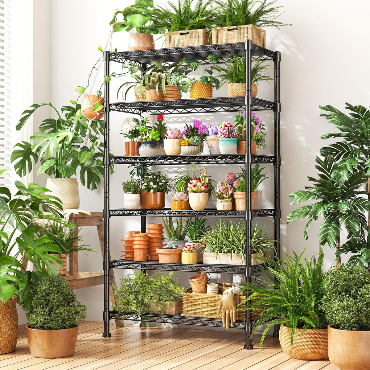 REIBII 6-Tier Storage Shelves Metal Shelving for Storage Load 1000 LBS,Wire Shelves Heavy Duty Shelving Unit Adjustable Pantry Shelf Bathroom Kitchen Garage 24" W x 14" D x 71" H, Black