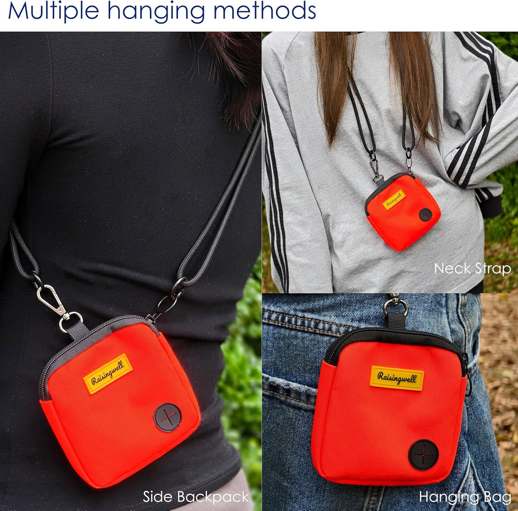 Dog Treat Pouch for Pet Walking and Training with Clicker Poop Bags Small Fanny Zipper Pack Holder for Puppy Snack Dispenser Kit for Leash and Outdoor Use (Orange)