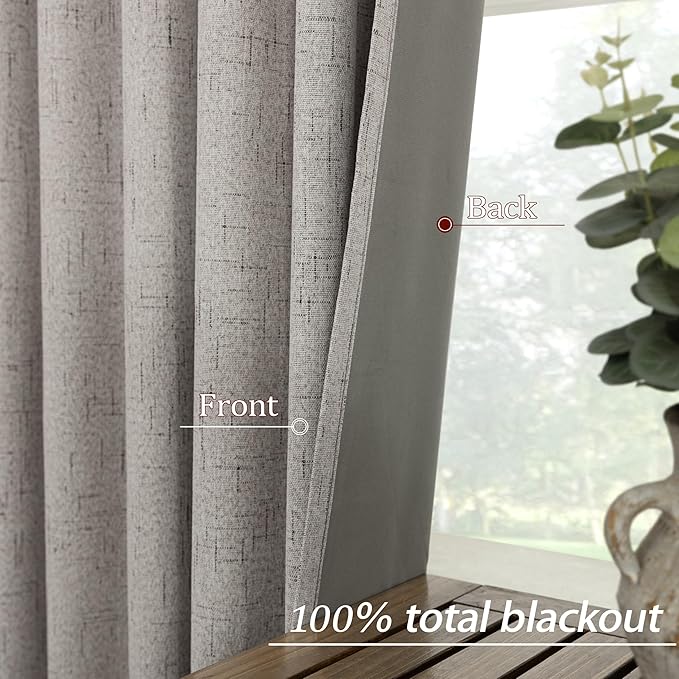 KOUFALL 92 Inch Blackout Curtains, Boho Taupe Pleated Curtains