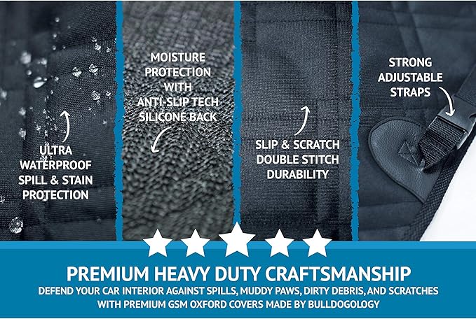Bulldogology SUV Cargo Liner for Dogs 55"x106" Heavy Duty Pet Trunk Cargo Cover - Dog Car Seat Cover Waterproof Nonslip - Dog Hair, Muddy Paws, Scratches Cover Protector for Cars Vans (X-Large, Black)