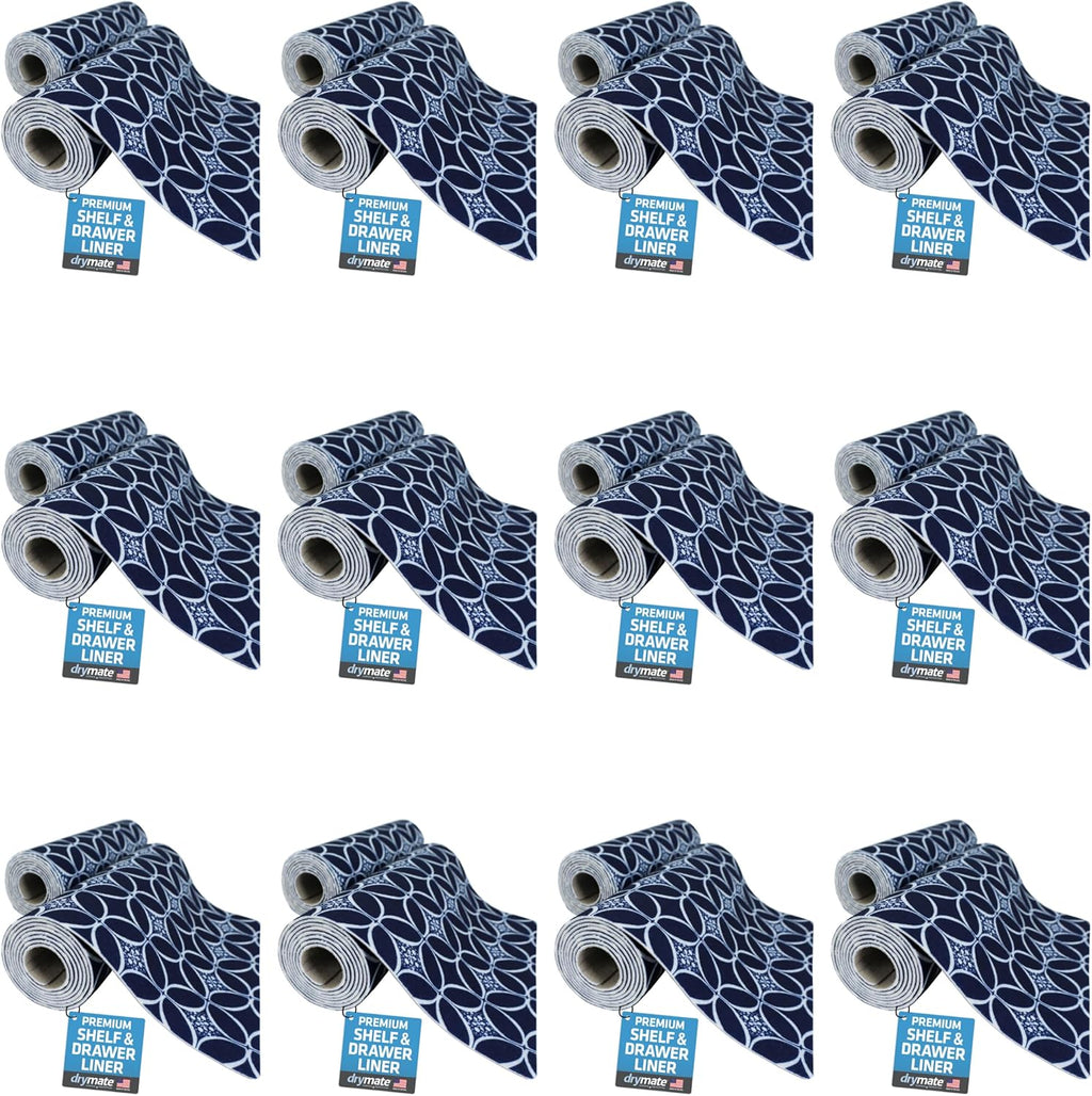 Drymate Premium Luxury Shelf & Drawer Liner, Thick Cushioned Fabric, Non-Adhesive, Absorbent, Waterproof, Slip-Resistant, Liners for Kitchen Cabinets, Cupboards (USA Made)(12”x59”)(24-Pack)(Indigo)