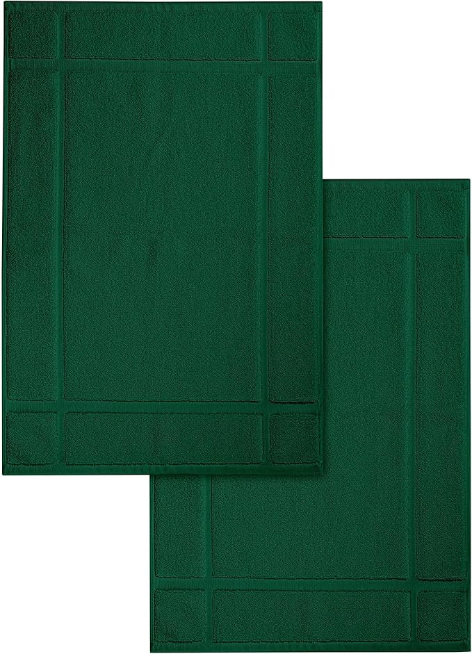 Ample Decor 100% Cotton Bath Mats 34 x 20 Inches, Quick Dry, 1350 GSM Banded Border Shower Bathroom Floor Mat, Not Bathroom Rug - Green, 2 Pack