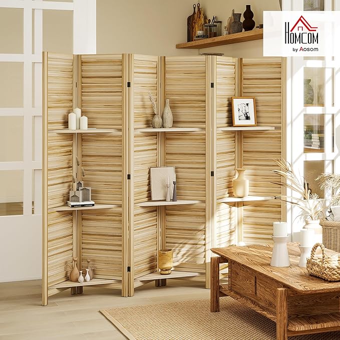 HOMCOM Room Divider, 6 Panel 67" Tall Wood Privacy Screen