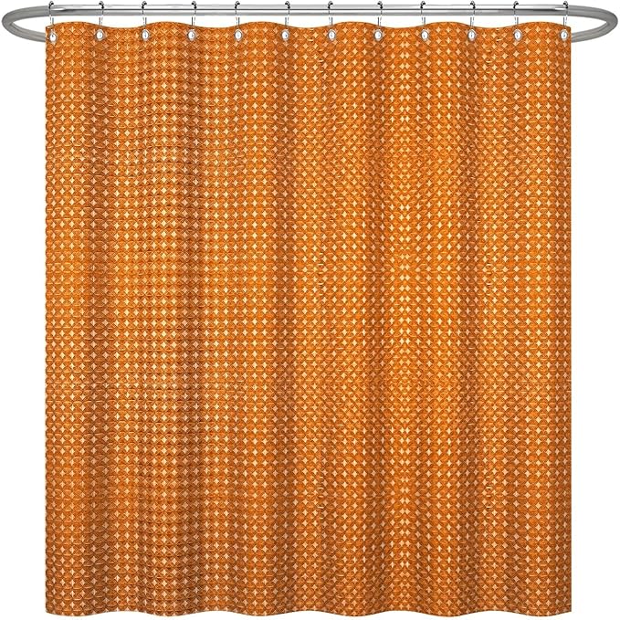 ggaimwf 72x78 Inch Solid Color Shower Curtain for Bathroom Waffle Bath Water Resistant Fabric Curtains Carrot Orange Modern Thick Shower Stall Curtain with Metal Hooks