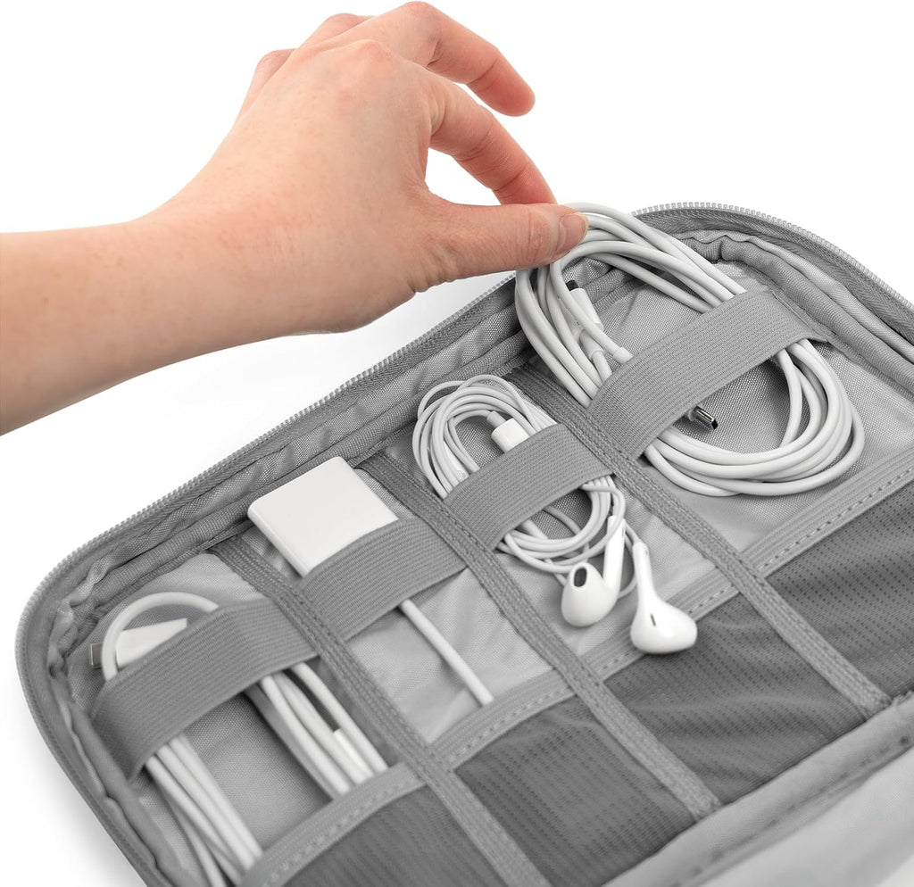 Pavilia Tech Organizer Case - Cable & Charger Storage, Travel Accessories for Men, Gray